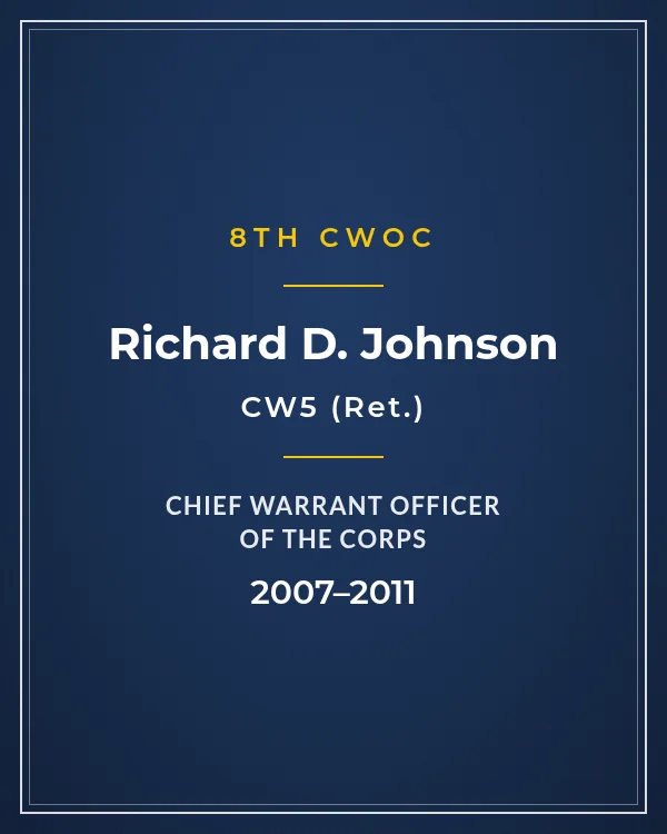 Nameplate card: CW5 Richard D. Johnson, 8th Chief Warrant Officer of the Corps, 2007–2011